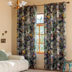 2pcs Bohemian style digital printed pastoral colorful ink blackout decorative curtains