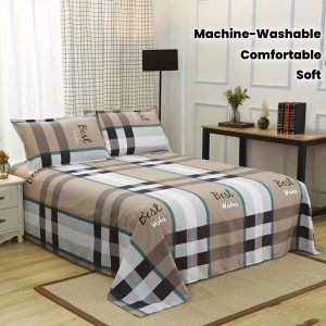 1 Premium Minimalist Bed Sheet with Plaid Pattern, Durable Polyester, Soft and Comfortable for Standard-Sized Beds in Bedrooms or Guest Rooms, Machine Washable