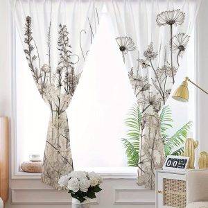 Two Pieces of Home Decor Sheer Curtains, Semi-Transparent with Hand-Painted Floral Prints, Featuring a Fresh And Elegant Country Style. Ideal for Decorating Living Rooms, Bedrooms, Kitchens, Cafes, Dining Rooms, And Newlywed Homes