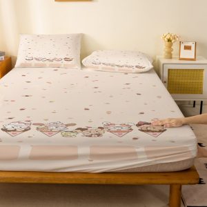 1pc Cute Cartoon Ice Cream Pattern Fitted Sheet, Deep Pocket Fitted Sheet, No Pillowcase, Soft Washable Fabric, Comfortable 360° Full Wrap Anti-Slip Mattress Protector for Bedroom, Twin XL, Queen Size Bedding, All-Season, Decorative, Machine Washable