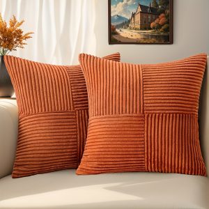 2pcs, Boho Home Decorative Throw Pillow Covers, Corduroy Soft Cross Patchwork Textured Cushion Cases, 12in*20in, 18in*18in, Fall, Christmas, Cozy Modern Home Decorations Pillowcases for Sofa Couch Bed Room Farmhouse Decor, Without Pillow Inserts