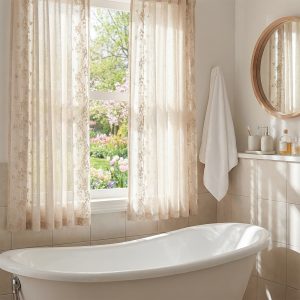 4 Panels Linen Sheer Curtains Suitable for Living Room & Bedroom - Light Filtering Rod Pocket Window Drapes with Embroidered Floral Panels, Farmhouse Retro Blinds, Machine Washable Linenu002F Fabric for & Light