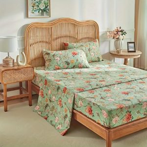 4pcs Bedding Featuring a Easy Design with Vine Floral Prints (Includes 1 Flat Sheet, 1 Fitted Sheet, And 2 Pillowcases, Without Pillows), Soft, Comfortable, Breathable, Machine Washable, Perfect for Home Decor, Holiday Gifts, And Thanksgiving