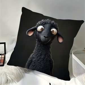1pc Cute Black Sheep Pillow Case - Cushion Cover with Zipper Closure, 100% Polyester Decorative Pillowcase for Home, Office, Car, Party Decor - No Insert Needed, Decorative Pillow Covers, Office Pillowcase, Playful for Home Accessory
