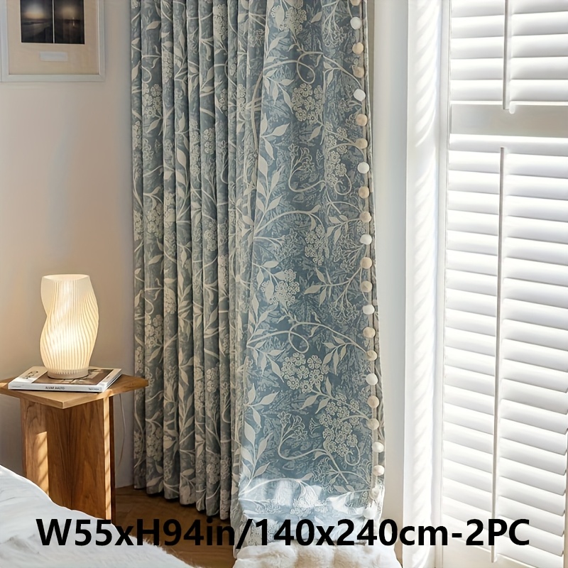2pcs French Romantic Chenille Jacquard Flowers High Temperature Fixed Blackout Curtains for Living Room Bedroom Door Window Multi Functional Hook Northern Europe Curtain Bedroom Living Room Home Decor Fabric Partition Drapes - Image 10