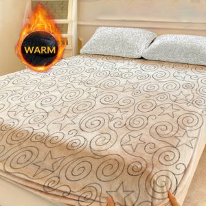 A Milk Velvet Fitted Sheet Featuring a Pattern of Stars And Spirals, with Independent Deep Pockets for Full Mattress Coverage And Anti-Slip Protection, Suitable for Twin, Single, QUEEN