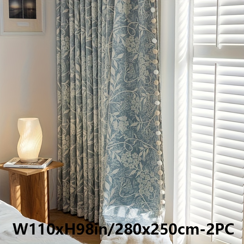 2pcs French Romantic Chenille Jacquard Flowers High Temperature Fixed Blackout Curtains for Living Room Bedroom Door Window Multi Functional Hook Northern Europe Curtain Bedroom Living Room Home Decor Fabric Partition Drapes - Image 4