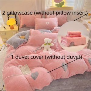 3pcs Plush Thick Duvet Cover Set (1pc Duvet Cover And 2pcs Pillowcase, Without Core), Heart Wing Print Warm Autumn And Winter Bedding - Soft, Skin-Friendly Duvet Cover for Bedroom Guest Room, Christmas Holiday Gift for Boys And Girls